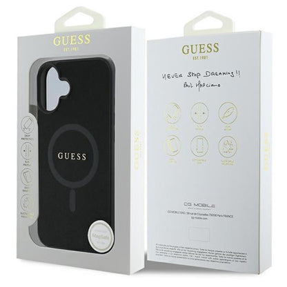 Guess Saffiano Classic Logo MagSafe – „iPhone 16 Plus“ dėklas (juodas)
