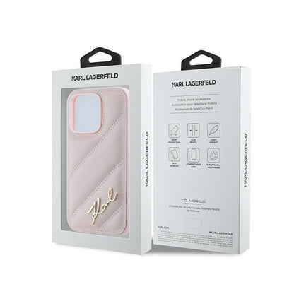 Karl Lagerfeld „Diagonal Quilted Script“ – dėklas, skirtas „iPhone 14 Pro Max“ (rožinė)