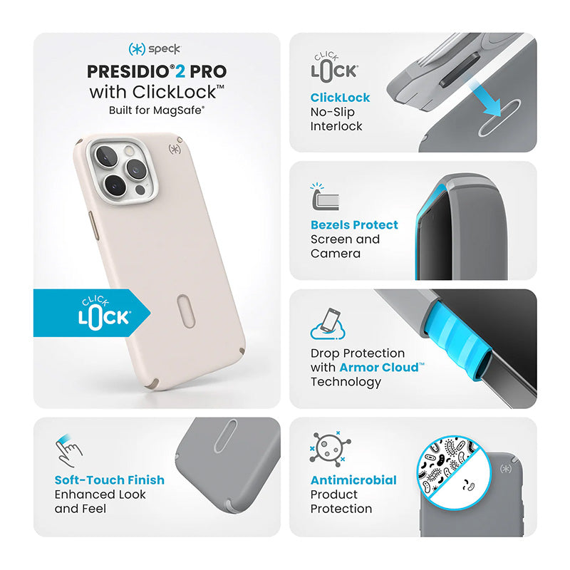 Speck Presidio2 Pro ClickLock & MagSafe - Dėklas skirtas iPhone 16 Pro Max (Išbalinto Kaulo / Klasikinės Aukso / Lazdyno Rudos)