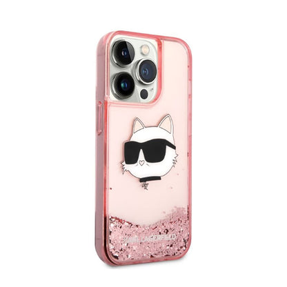 Karl Lagerfeld Liquid Glitter NFT Choupette Head – dėklas skirtas iPhone 14 Pro Max (rožinis)
