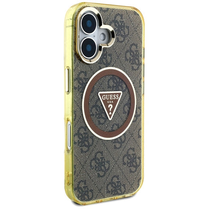 Guess IML Metal Glitter 4G Circle Triangle MagSafe – dėklas, skirtas „iPhone 16“ (rudos spalvos)