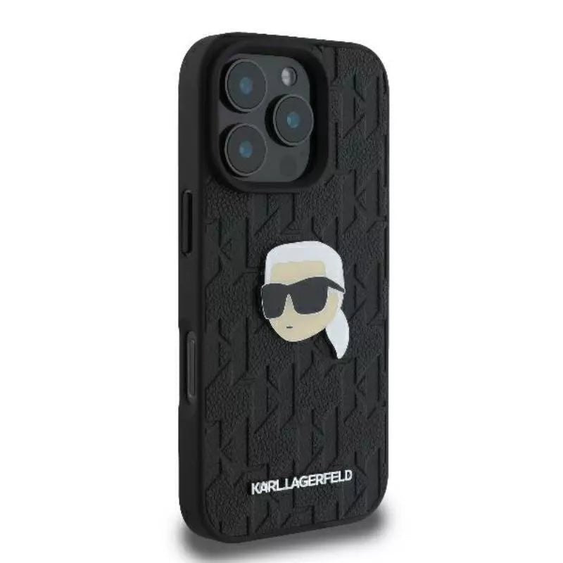 Karl Lagerfeld Monogram Karl Head smeigtukas – dėklas iPhone 16 Pro (juodas)