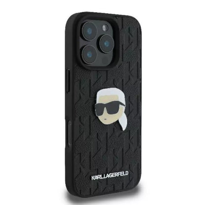 Karl Lagerfeld Monogram Karl Head smeigtukas – dėklas iPhone 16 Pro (juodas)