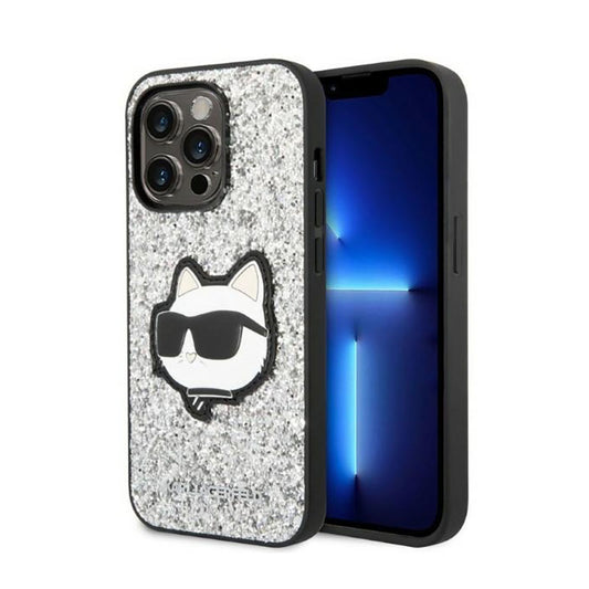 Karl Lagerfeld NFT Glitter Choupette Patch – dėklas, skirtas iPhone 14 Pro Max (sidabrinis)