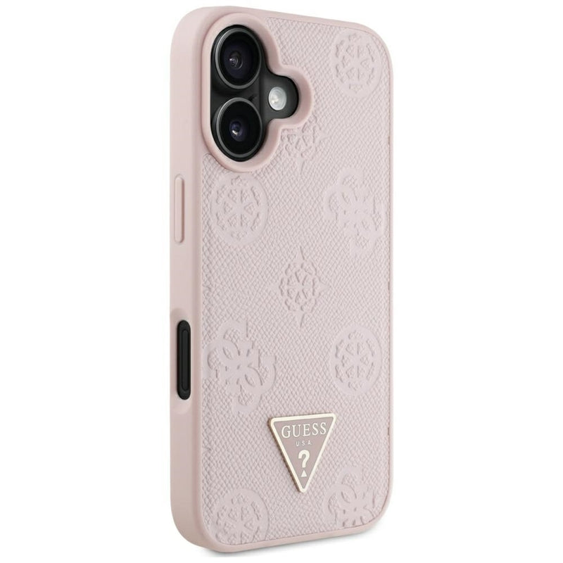 Guess Grained Hot Stamp Peony Triangle Logo MagSafe - „iPhone 16“ dėklas (rožinis)