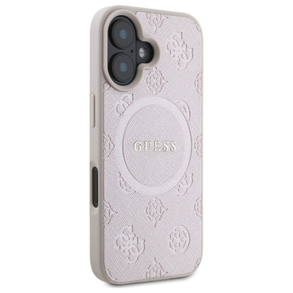 Guess Saffiano Peony Classic Logo MagSafe - Dėklas skirtas iPhone 16 (rožinis)