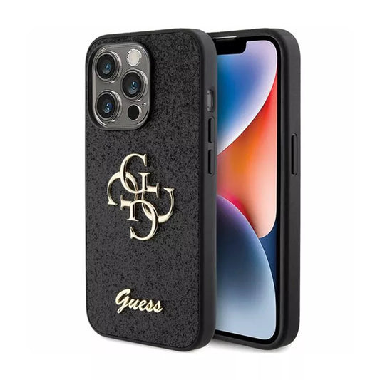 Guess Glitter Script Big 4G – dėklas skirtas iPhone 15 Pro Max (juodas)