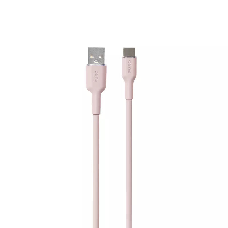 PURO ICON Soft Cable – USB-A į USB-C laidas 1,5 m (Dulkėta rožinė)