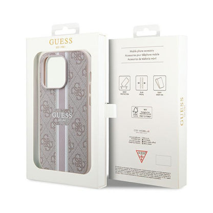 Guess 4G „Printed Stripes MagSafe“ – „iPhone 15 Pro“ dėklas (rožinis)