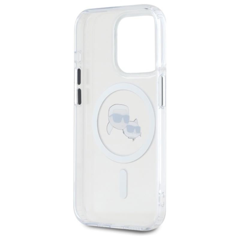Karl Lagerfeld IML Metal Karl & Choupette Head MagSafe – dėklas, skirtas iPhone 15 Pro Max (baltas)