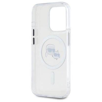 Karl Lagerfeld IML Metal Karl & Choupette Head MagSafe – dėklas, skirtas iPhone 15 Pro Max (baltas)