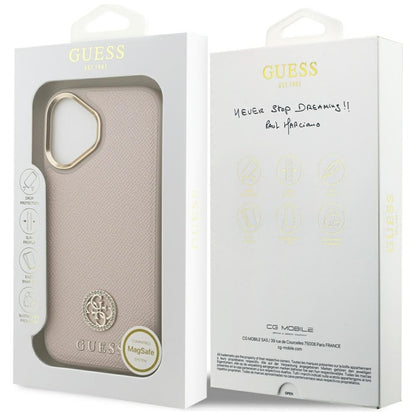 Guess Grūdėtas Strass Logotipas MagSafe Dėklas iPhone 17 (rožinis)