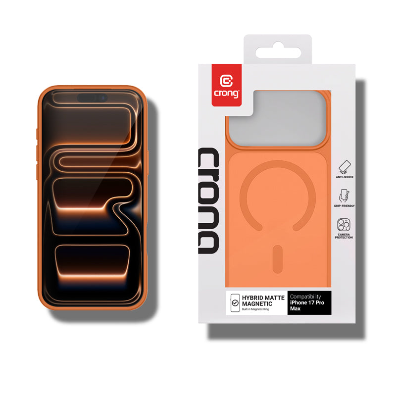 Crong Hybrid Matte Magnetic - MagSafe iPhone 17 Pro Max dėklas (Oranžinė)