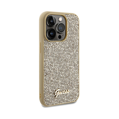 Guess Disco Metal Script – iPhone 14 Pro dėklas (aukso spalvos)