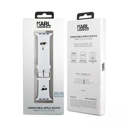 Karl Lagerfeld 3D guminis Karlo ir Choupette galvutės NFT dirželis Apple Watch 42/44/45/49 mm (baltas)