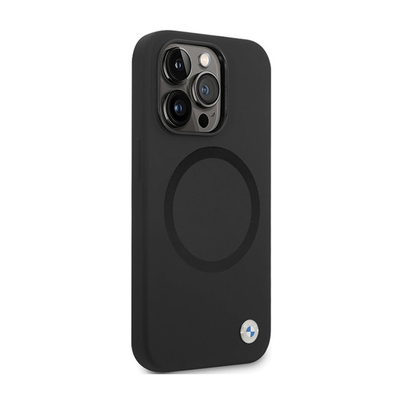 BMW Signature Liquid Silicone MagSafe – „iPhone 14 Pro“ dėklas (juodas)