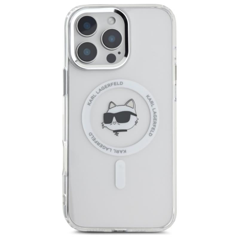 Karl Lagerfeld IML Metal Choupette Head MagSafe – dėklas, skirtas „iPhone 16 Pro“ (baltas)