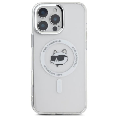 Karl Lagerfeld IML Metal Choupette Head MagSafe – dėklas, skirtas „iPhone 16 Pro“ (baltas)