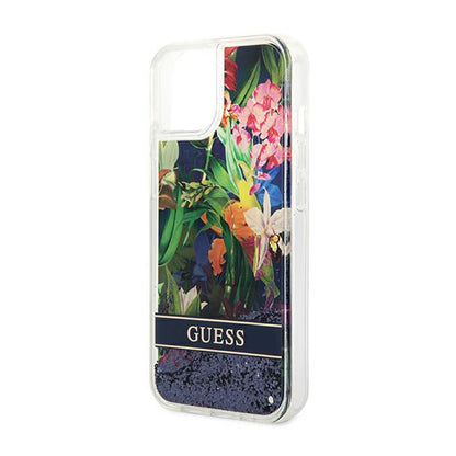 Guess Liquid Glitter Flower - "iPhone 14 Plus" dėklas (mėlyna)