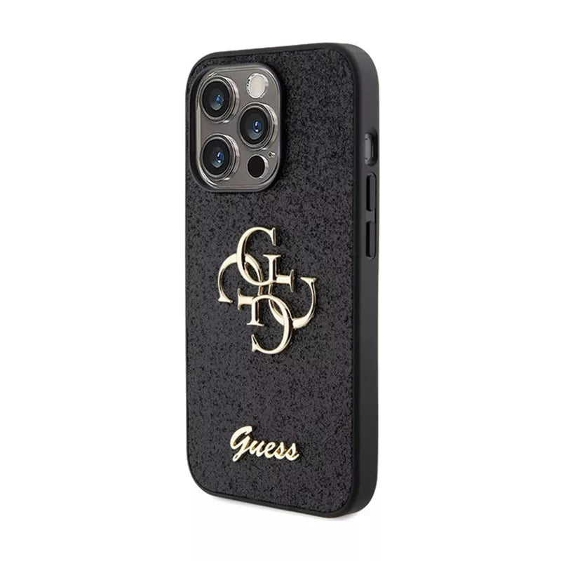 Guess Glitter Script Big 4G – dėklas skirtas iPhone 15 Pro Max (juodas)