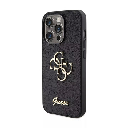 Guess Glitter Script Big 4G – dėklas skirtas iPhone 15 Pro Max (juodas)
