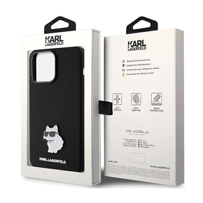 Karl Lagerfeld Silicone Choupette Metal Pin – dėklas skirtas iPhone 15 Pro (juodas)