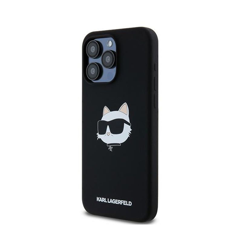 Karl Lagerfeld Silikoninė „Choupette Head MagSafe“ - iPhone 15 Pro dėklas (juodas)