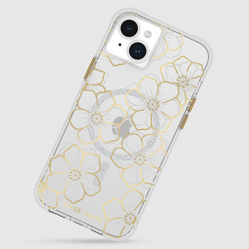 Case-Mate Floral Gems MagSafe – iPhone 15 Plus dėklas (auksinis)
