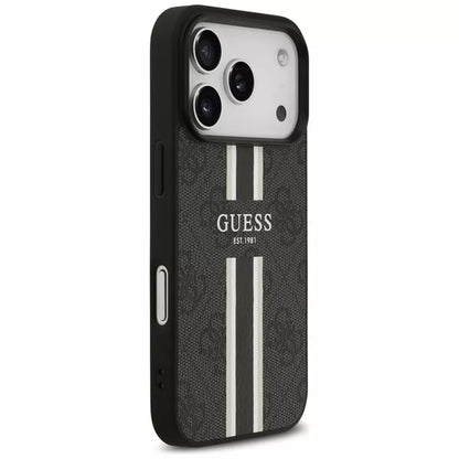 Guess 4G Printed Stripes MagSafe dėklas iPhone 17 Pro (juodas)