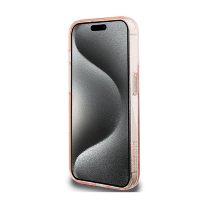 Hello Kitty žiedinis stovas su blizgučiais, elektros srove ir logotipu MagSafe – iPhone 15 Pro dėklas (rožinis)