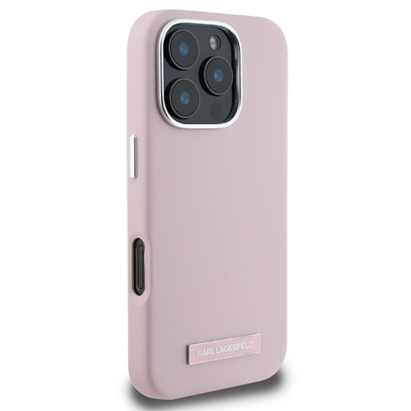 Karl Lagerfeld FW Metal Plate MagSafe – dėklas, skirtas iPhone 16 Pro Max (rožinis)