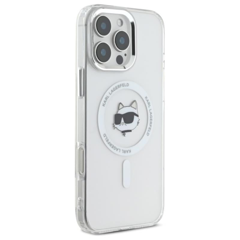Karl Lagerfeld IML Metal Choupette Head MagSafe – dėklas, skirtas „iPhone 16 Pro“ (baltas)