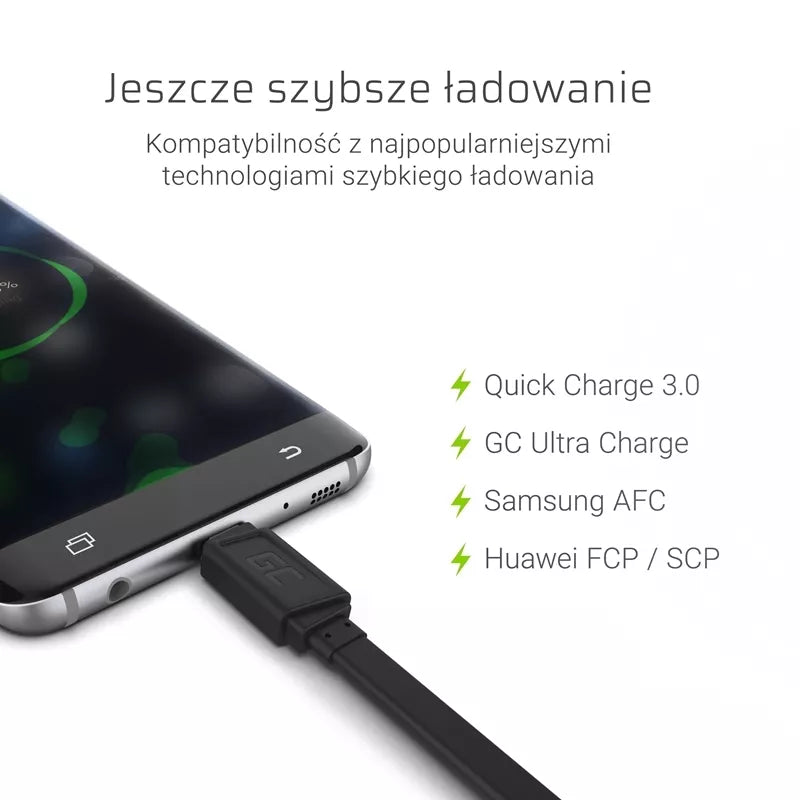 GCmatte USB-C plokščias kabelis 25 cm su greituoju įkrovimu