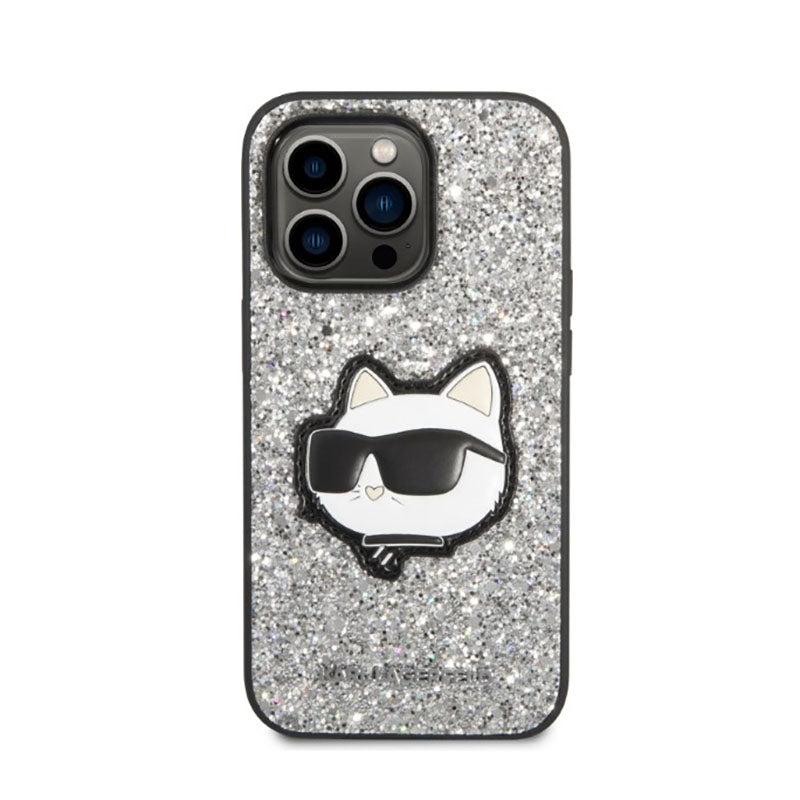 Karl Lagerfeld NFT Glitter Choupette Patch – dėklas, skirtas iPhone 14 Pro Max (sidabrinis)