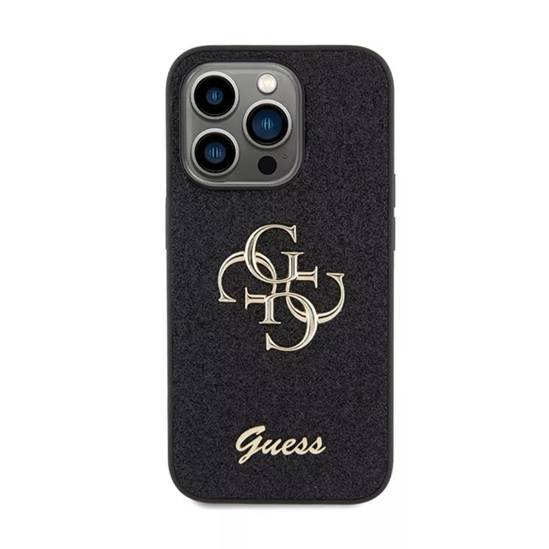 Guess Glitter Script Big 4G – dėklas skirtas iPhone 15 Pro Max (juodas)