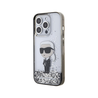 Karl Lagerfeld Liquid Glitter Ikonik - iPhone 15 Pro dėklas (skaidrus)