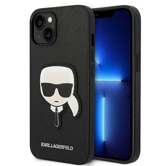 Karl Lagerfeld Saffiano Karl Head Patch dėklas iPhone 14 Plus (juodas)