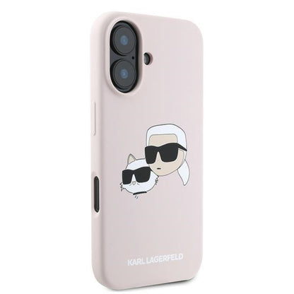 Karl Lagerfeld Silicone Double Heads Print MagSafe – iPhone 16 Plus dėklas (rožinis)