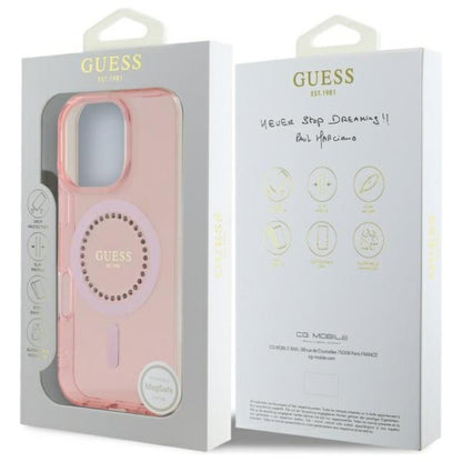 Guess IML Rhinestones MagSafe – dėklas iPhone 16 Pro Max (rožinė)