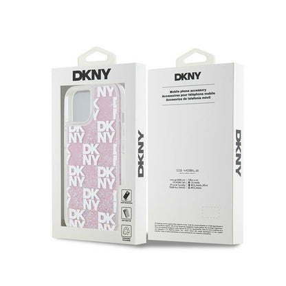 DKNY Liquid Glitter Multilogo – Dėklas iPhone 15 / 14 / 13 (rožinis)
