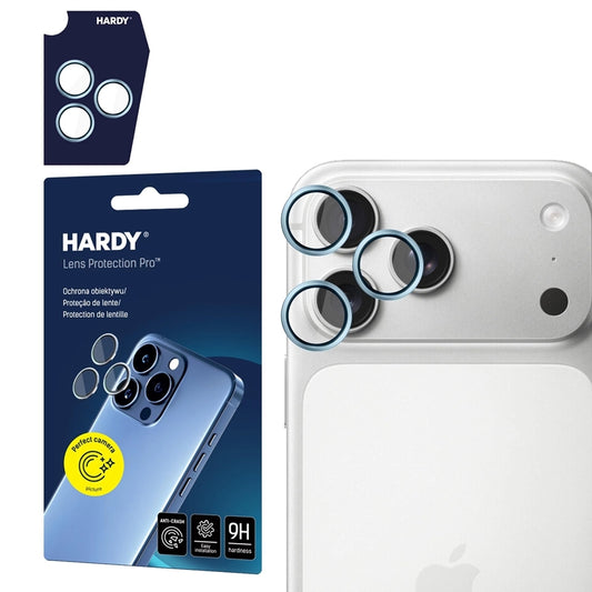 3mk HARDY Pro objektyvo apsauga - Kameros objektyvo stiklas, skirtas iPhone 17 Pro / iPhone 17 Pro Max (Vandenyno mėlynumo)