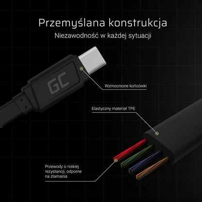 GCmatte USB-C plokščias kabelis 25 cm su greituoju įkrovimu