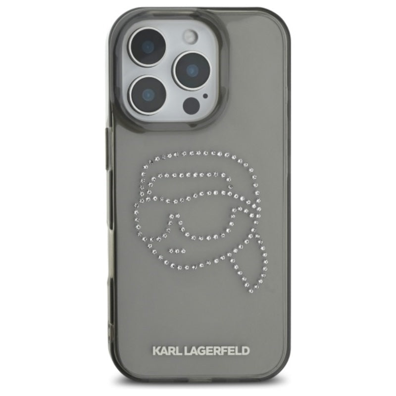 Karl Lagerfeld IML Rhinestones Karl Head – dėklas, skirtas iPhone 16 Pro Max (juodas)