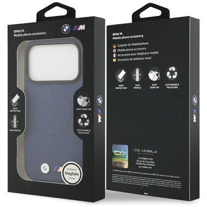 BMW M FW Metal Logo MagSafe dėklas iPhone 17 Pro Max (tamsiai mėlynas)
