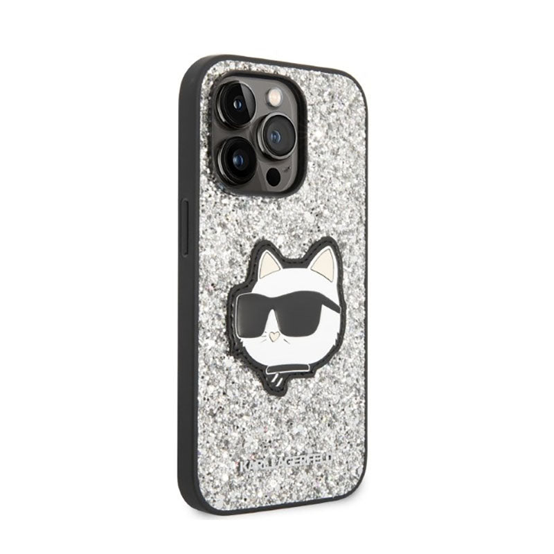 Karl Lagerfeld NFT Glitter Choupette Patch – dėklas, skirtas iPhone 14 Pro Max (sidabrinis)