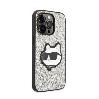 Karl Lagerfeld NFT Glitter Choupette Patch – dėklas, skirtas iPhone 14 Pro Max (sidabrinis)