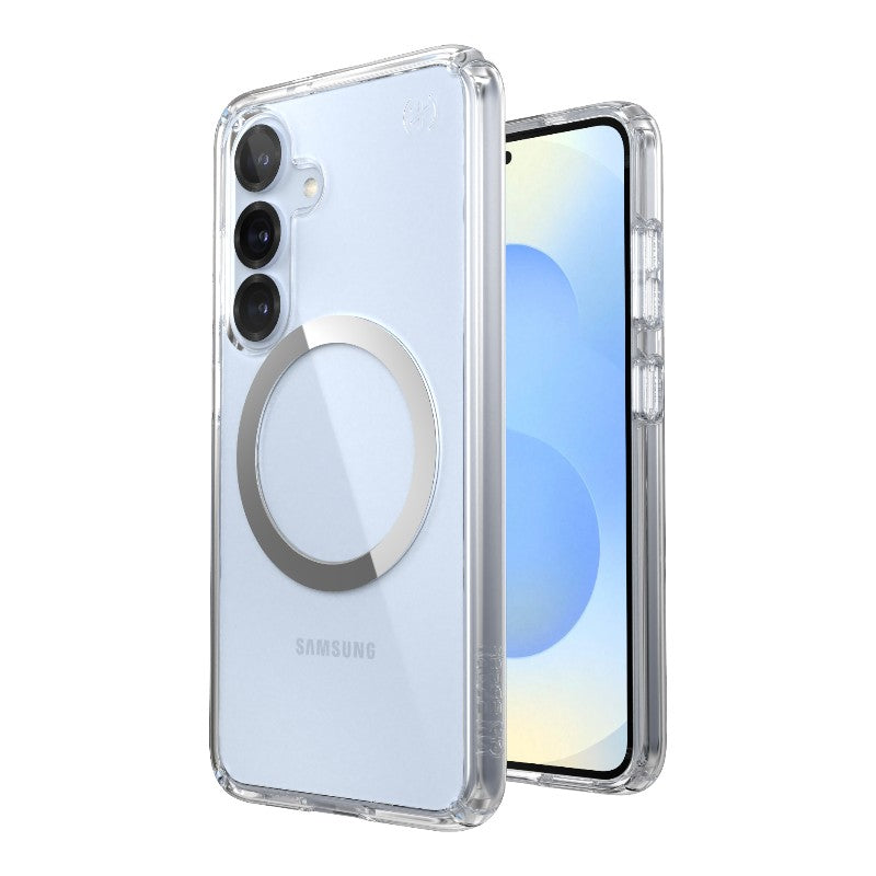 Speck Presidio Perfect-Clear Magnet - dėklas, skirtas Samsung Galaxy S25 / S24 MagSafe (permatomas / chromuotas / šviesiai sidabrinis)