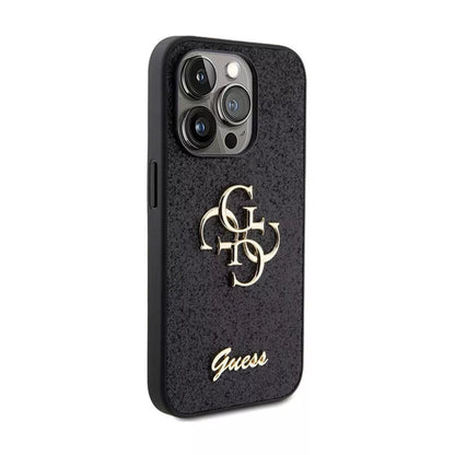 Guess Glitter Script Big 4G – dėklas skirtas iPhone 15 Pro Max (juodas)