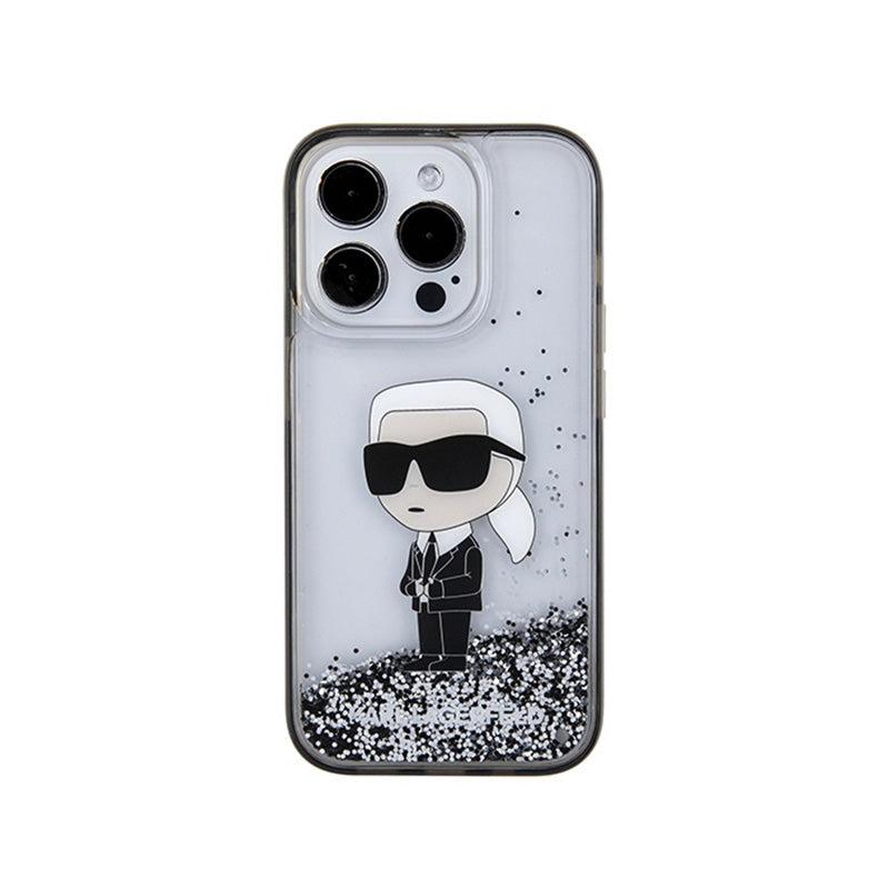 Karl Lagerfeld Liquid Glitter Ikonik - iPhone 15 Pro dėklas (skaidrus)