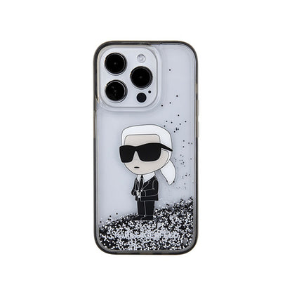 Karl Lagerfeld Liquid Glitter Ikonik - iPhone 15 Pro dėklas (skaidrus)